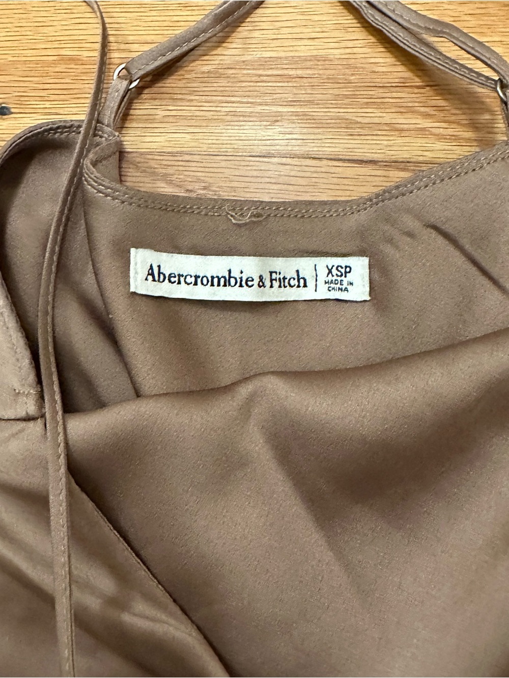 Abercrombie & Fitch Tan Gold Satin Spaghetti-Strap Wide-Leg Jumpsuit - Picture 2 of 5